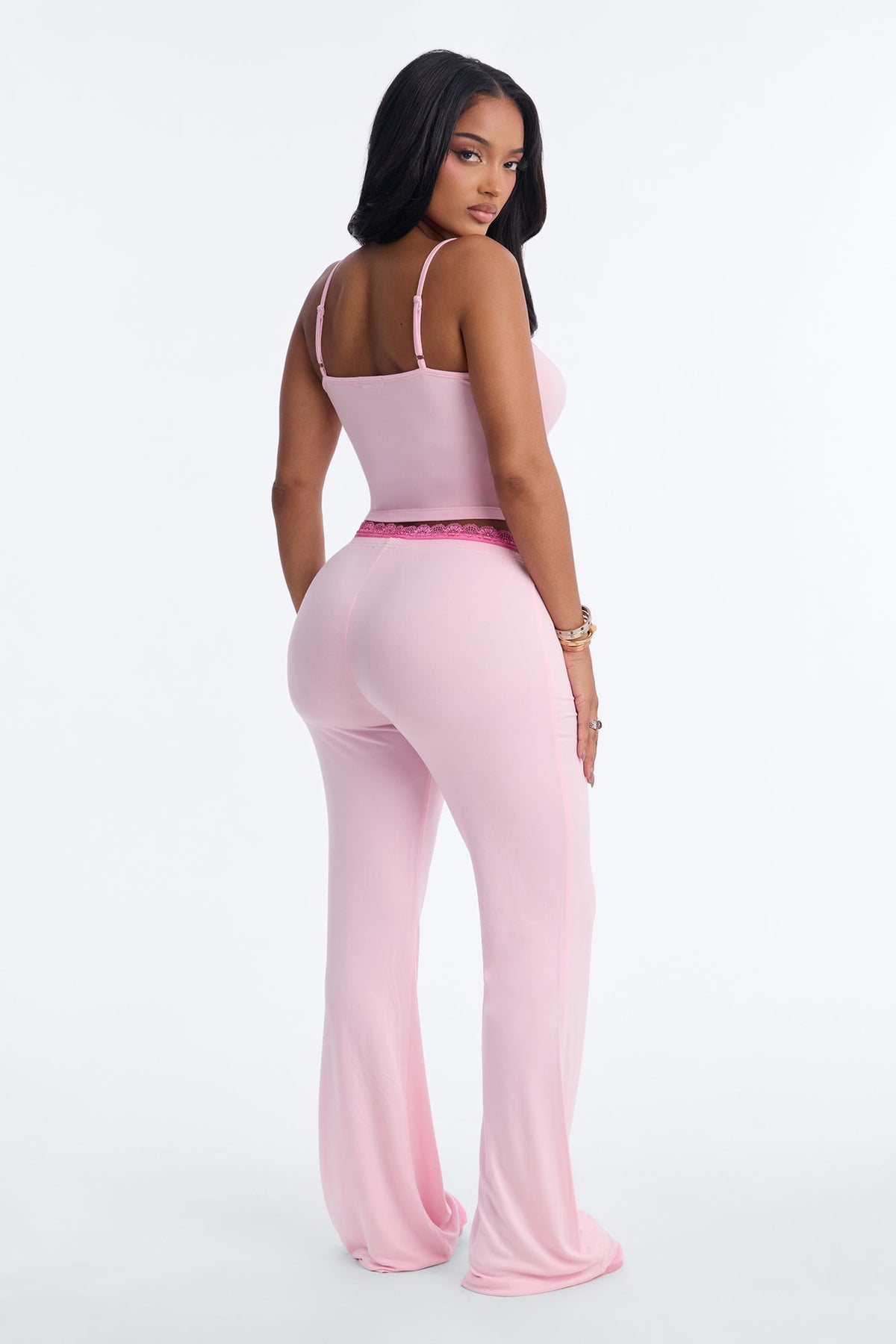 Long Nights Lace Trim Cami PJ Pant Set - Pink/combo