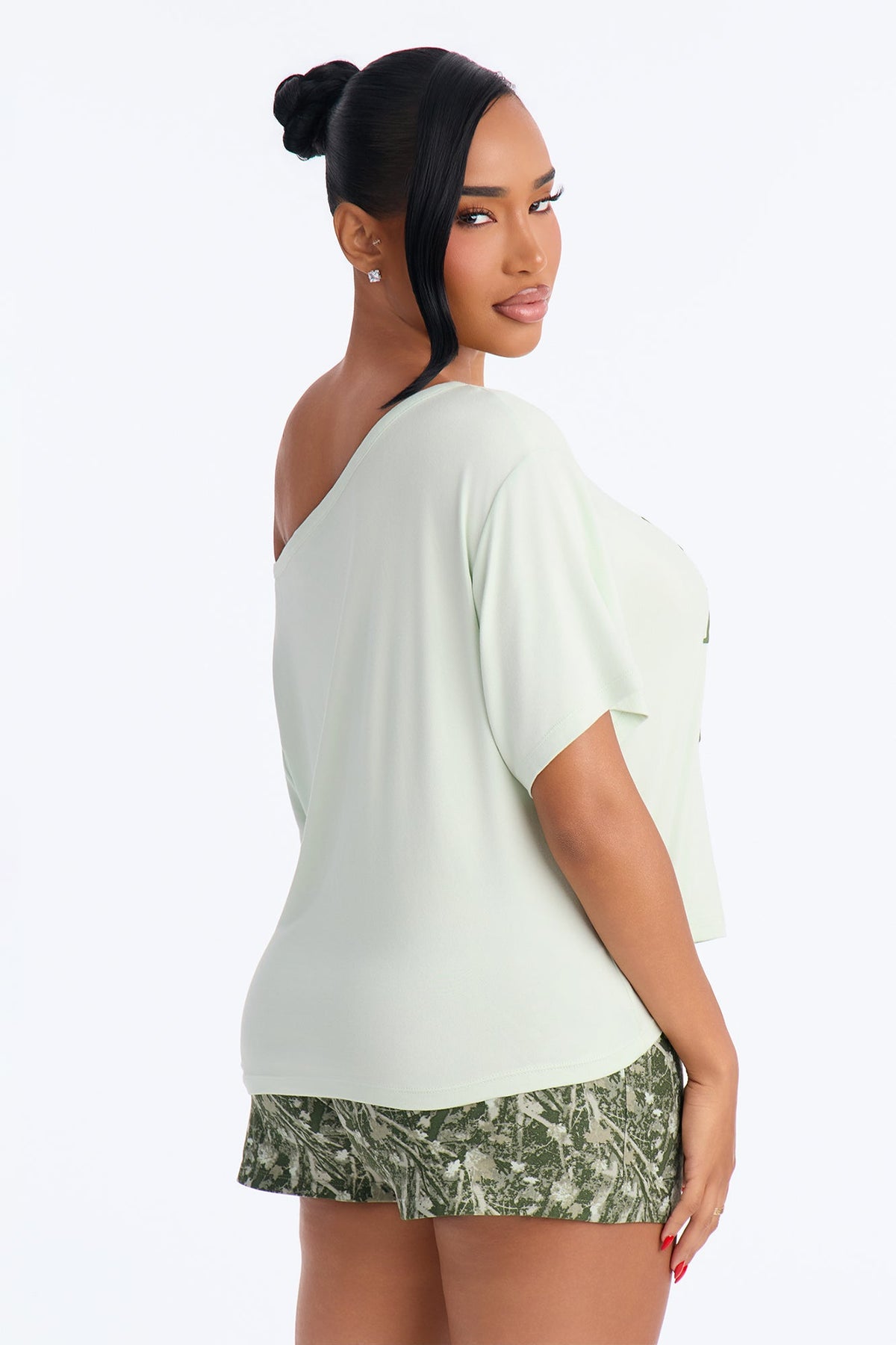 My Weekends Camo Off Shoulders Short Sleeve PJ Short Set - Green