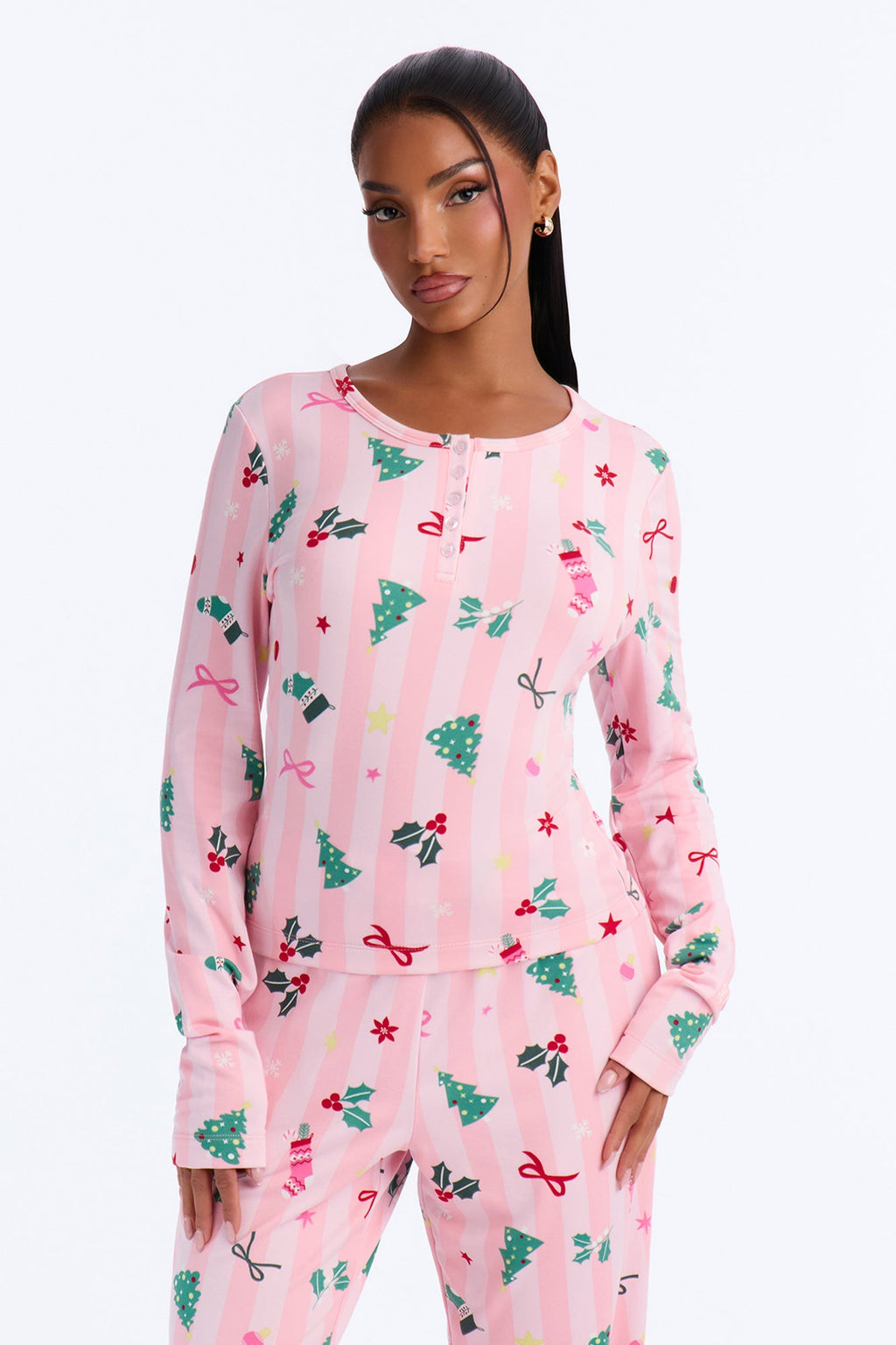 Holiday Cheer Fleece PJ Pant Wide Leg Set - Pink/combo