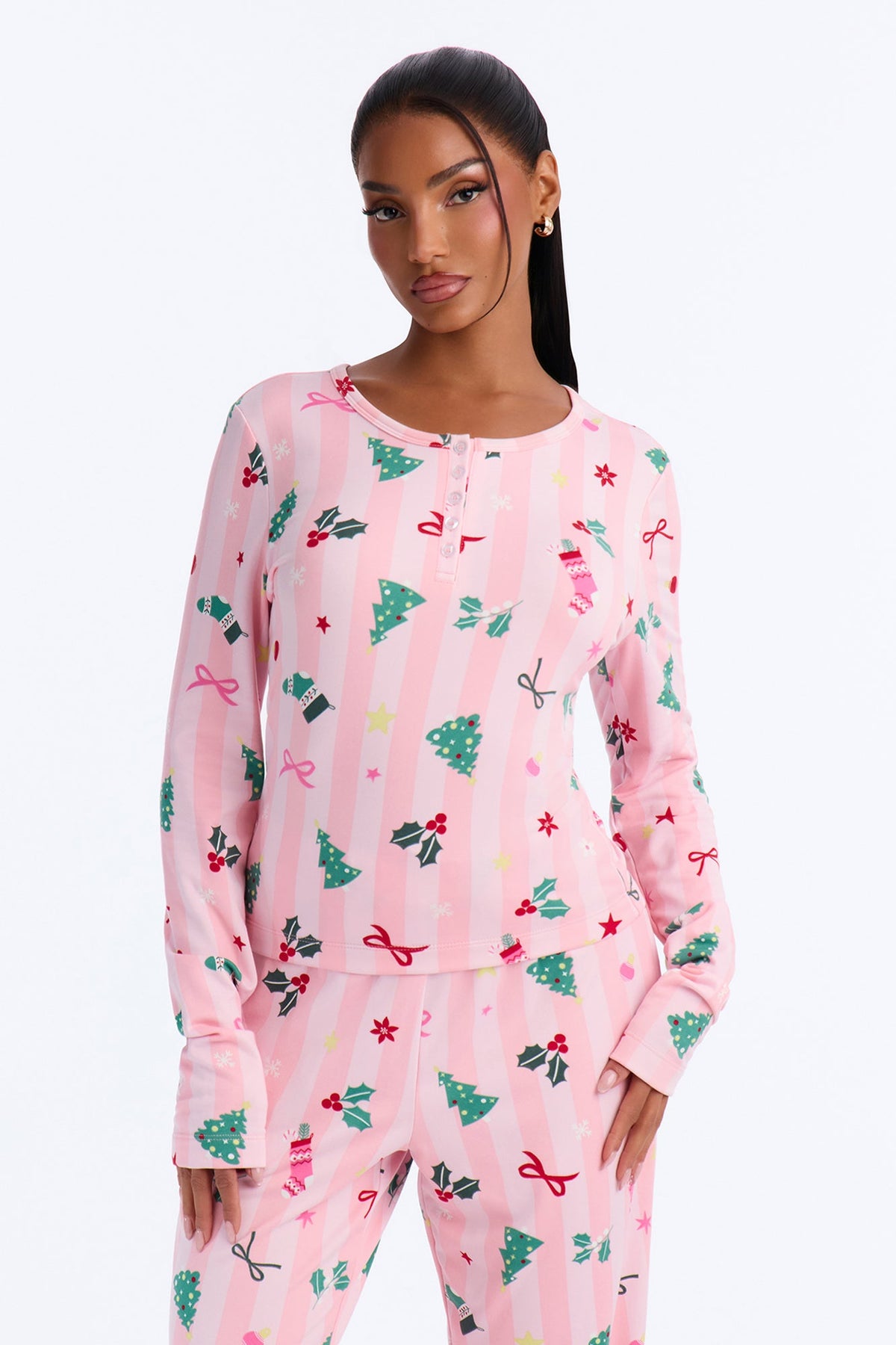 Holiday Cheer Fleece PJ Pant Wide Leg Set - Pink/combo