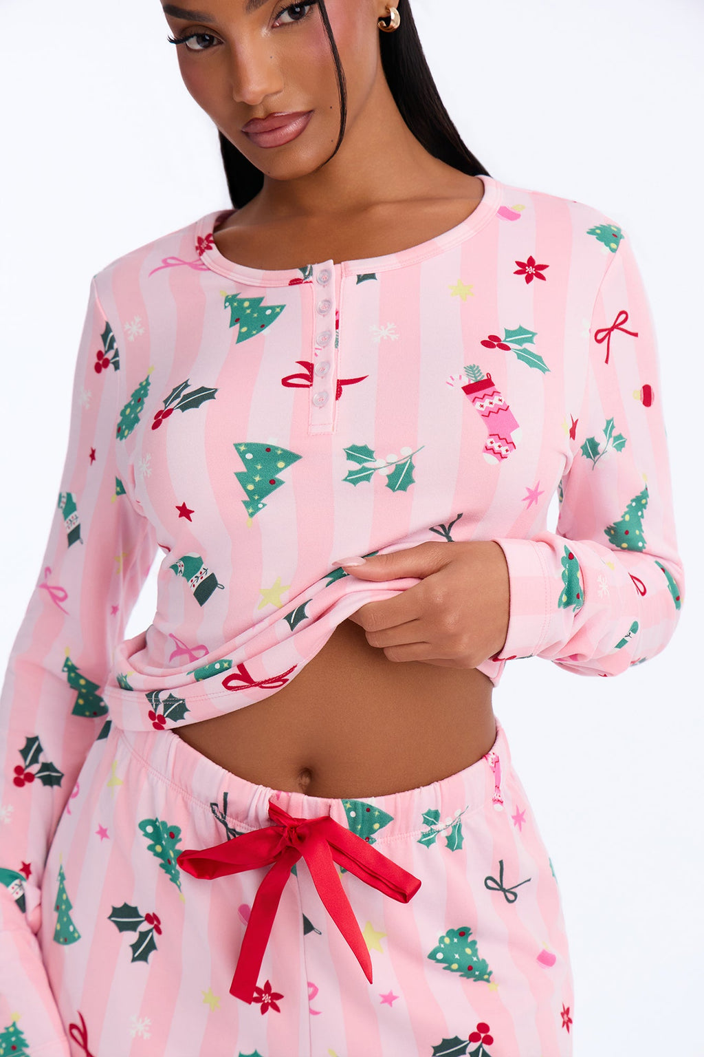 Holiday Cheer Fleece PJ Pant Wide Leg Set - Pink/combo