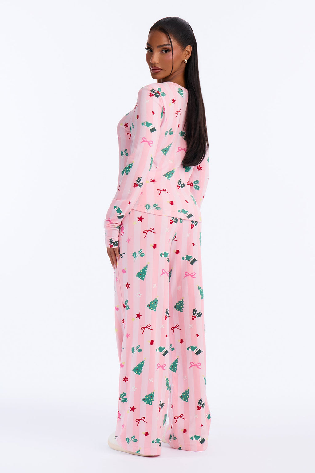Holiday Cheer Fleece PJ Pant Wide Leg Set - Pink/combo