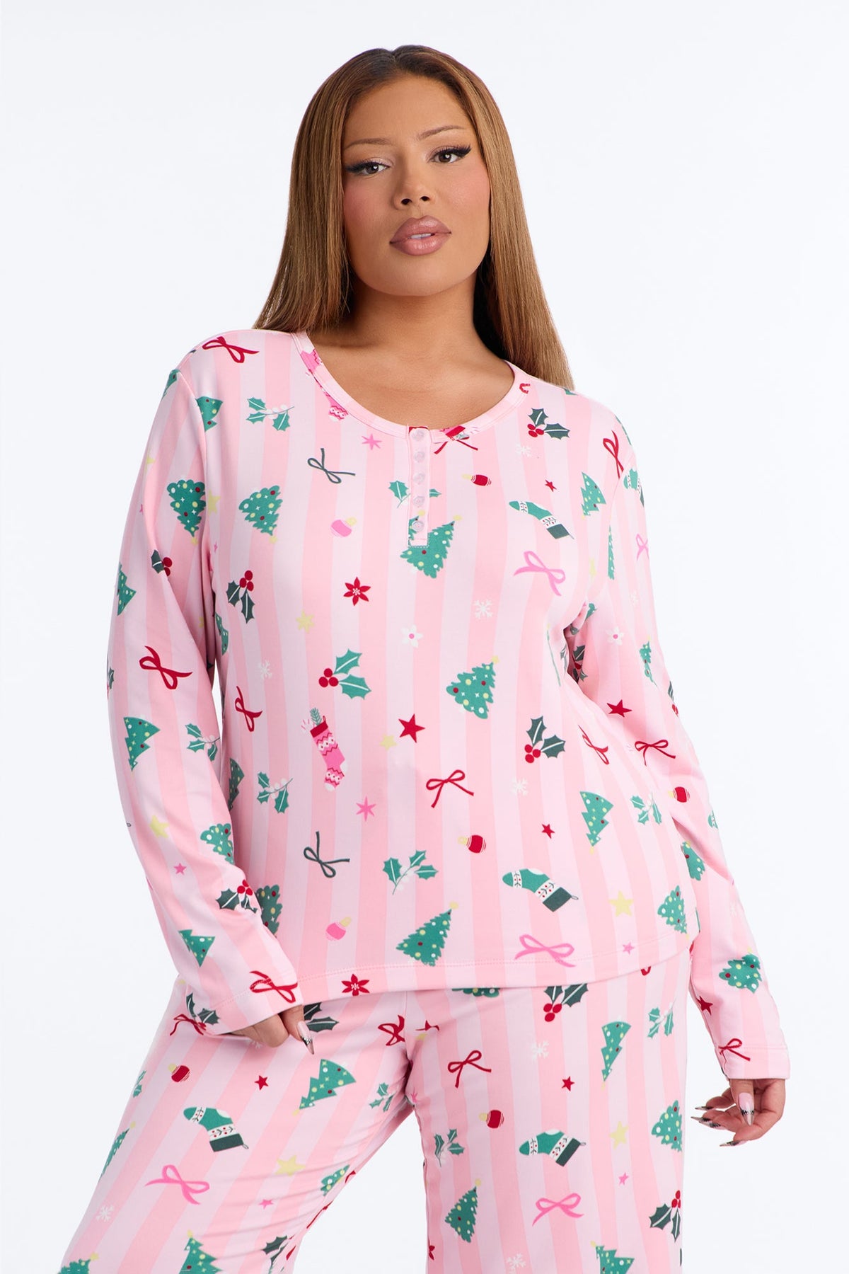Holiday Cheer Fleece PJ Pant Wide Leg Set - Pink/combo