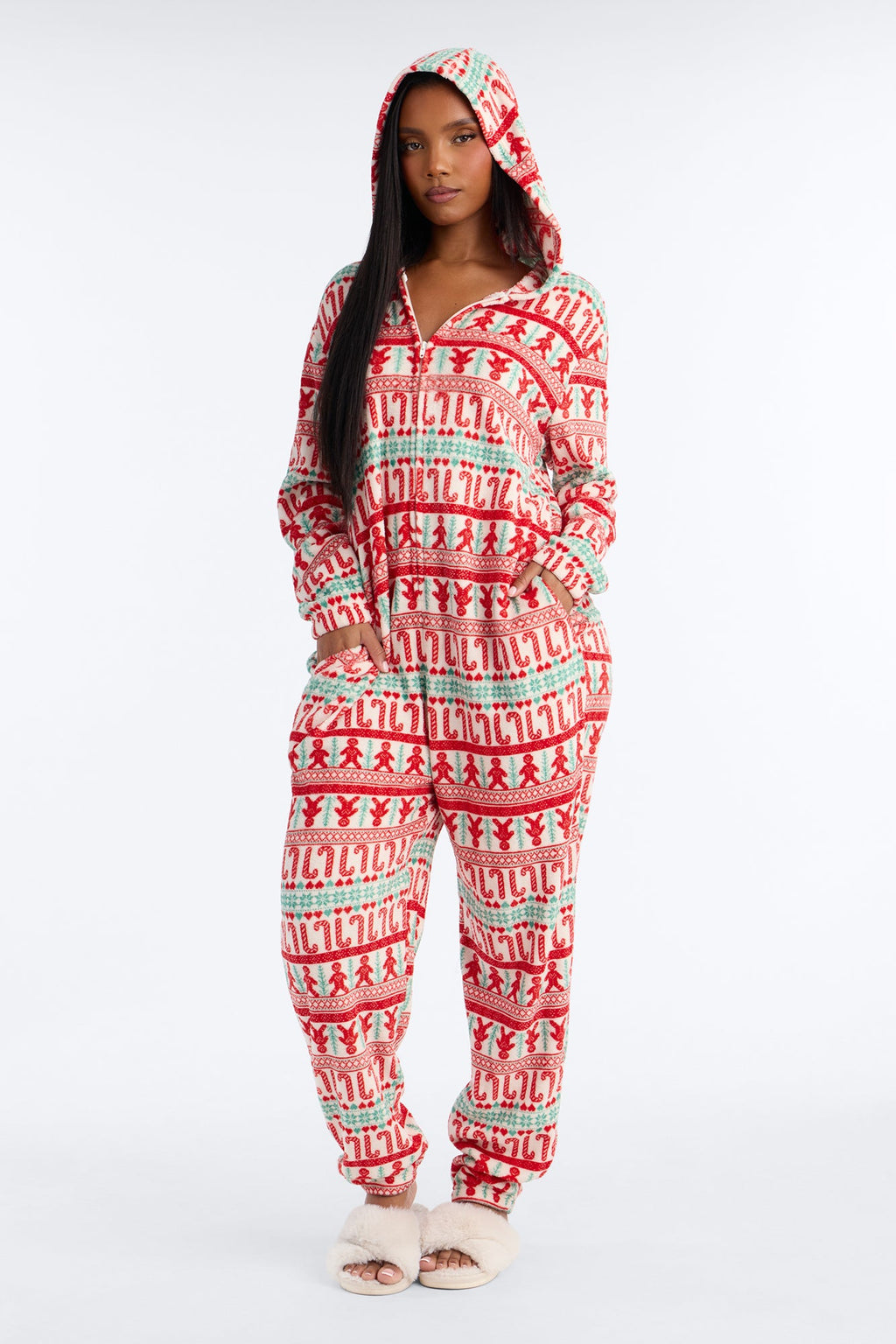 Sweetness Overload Jacquard Sherpa PJ Onesie - White/combo