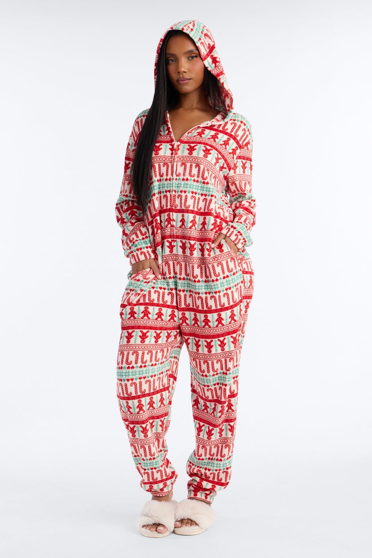 Sweetness Overload Jacquard Sherpa PJ Onesie - White/combo