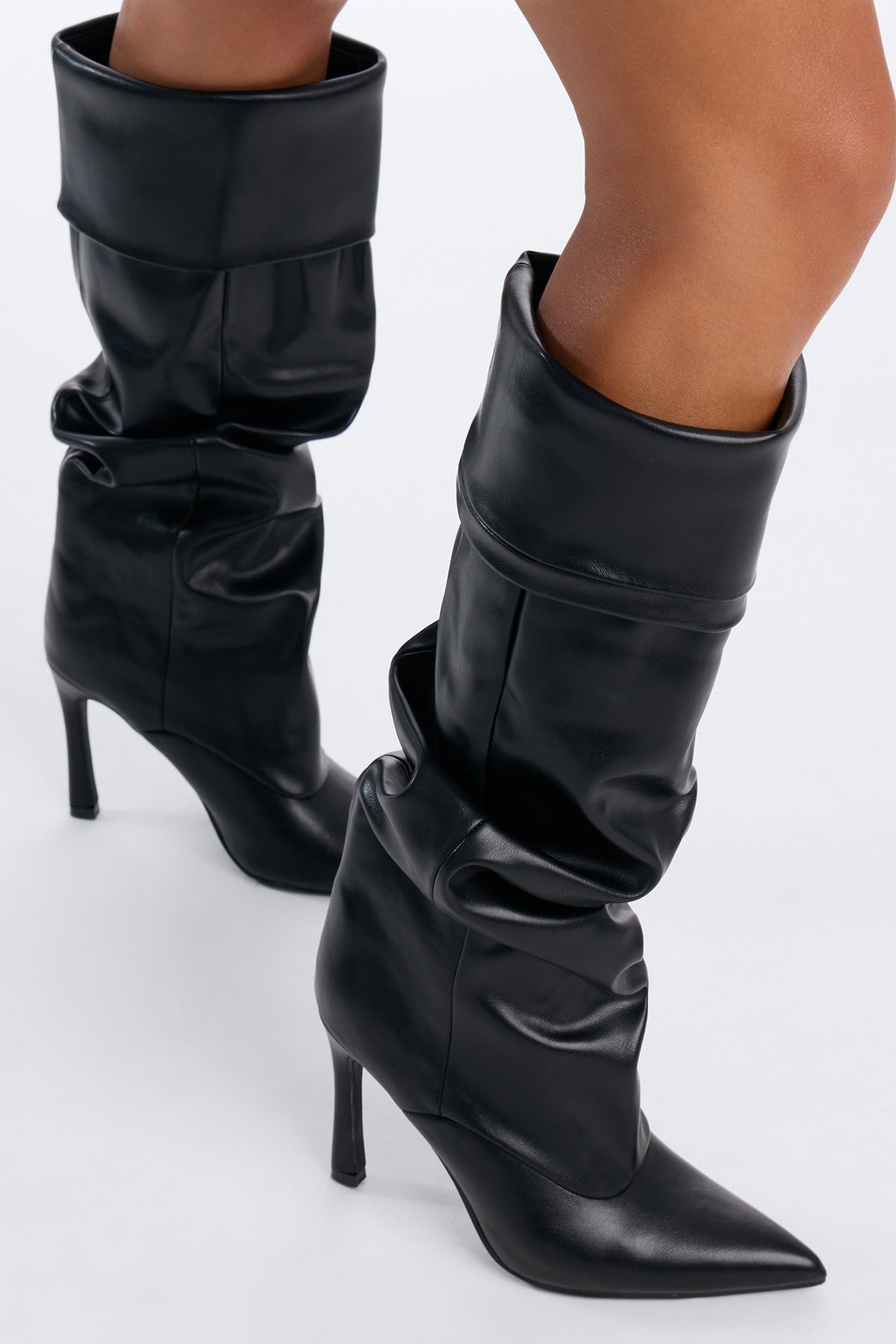 Rebecca Ruched Knee High Boots - Black