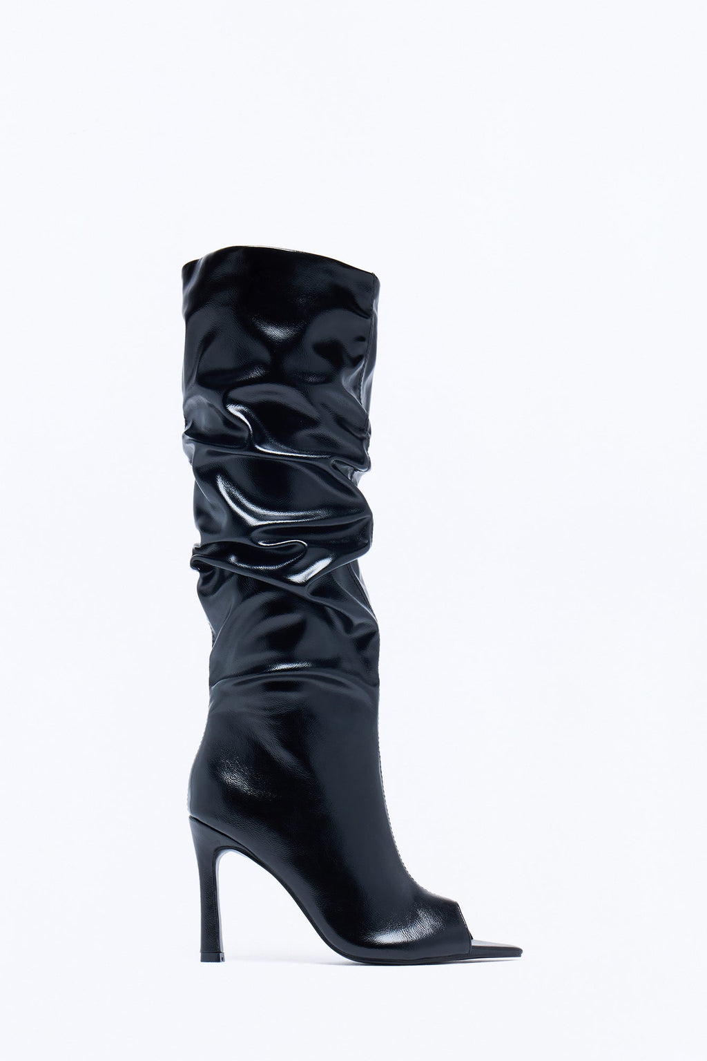 Vanessa Ruched Peep Toe Boots - Black