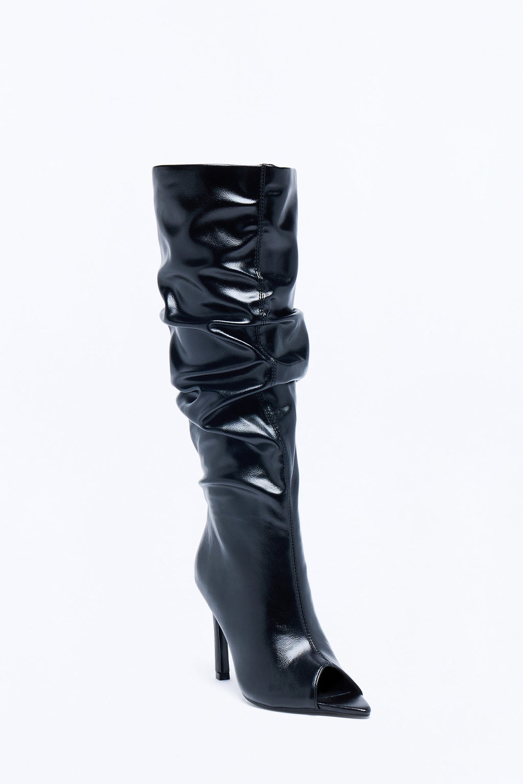 Vanessa Ruched Peep Toe Boots - Black