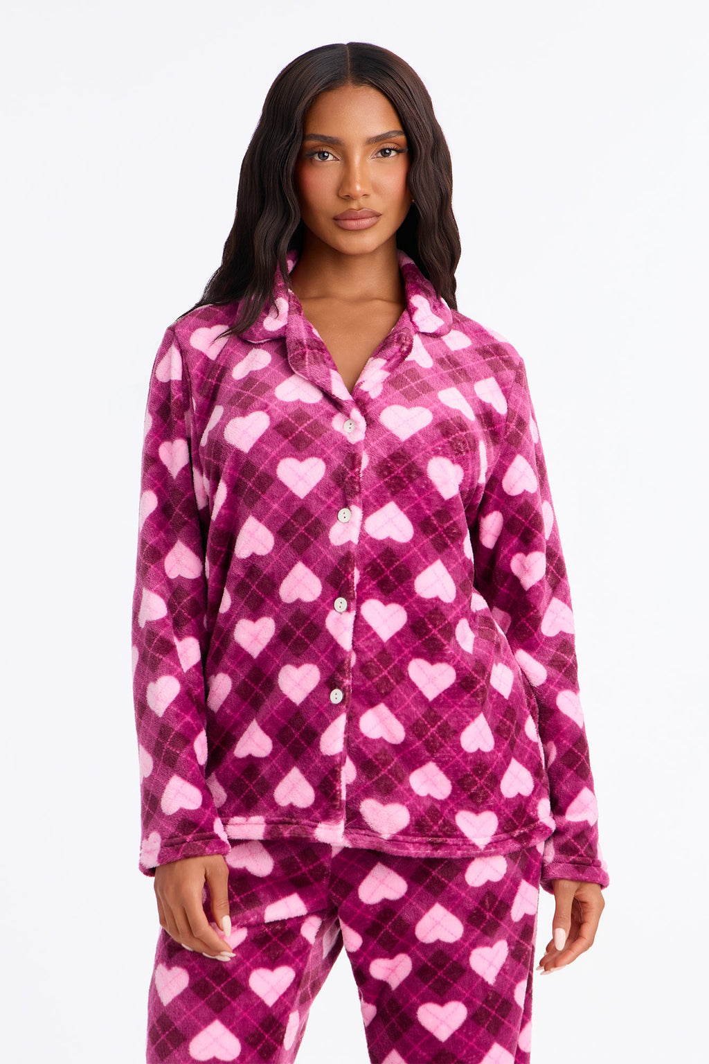 Love My Sleep Plush Button Up PJ Pant Set - Purple/combo
