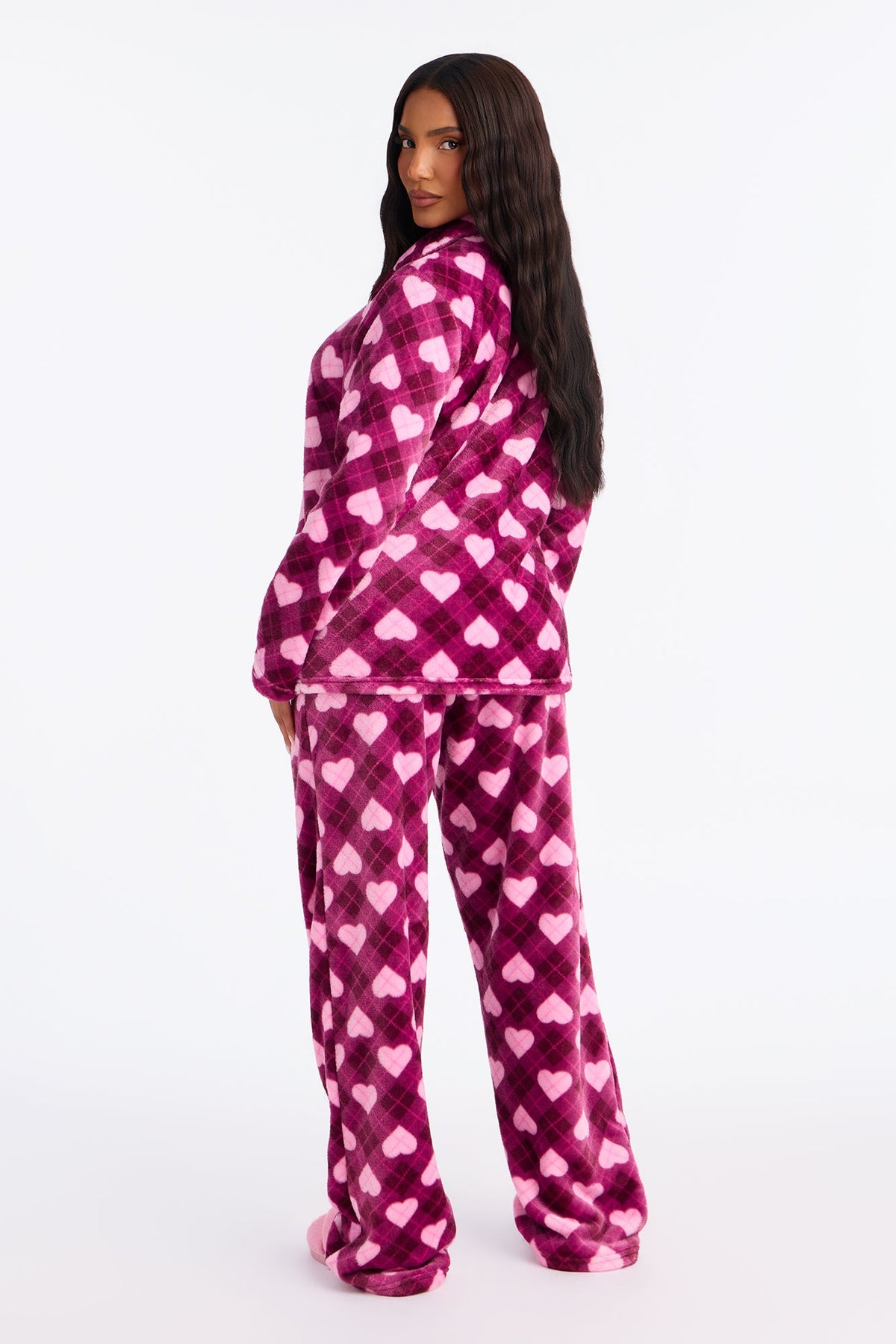 Love My Sleep Plush Button Up PJ Pant Set - Purple/combo