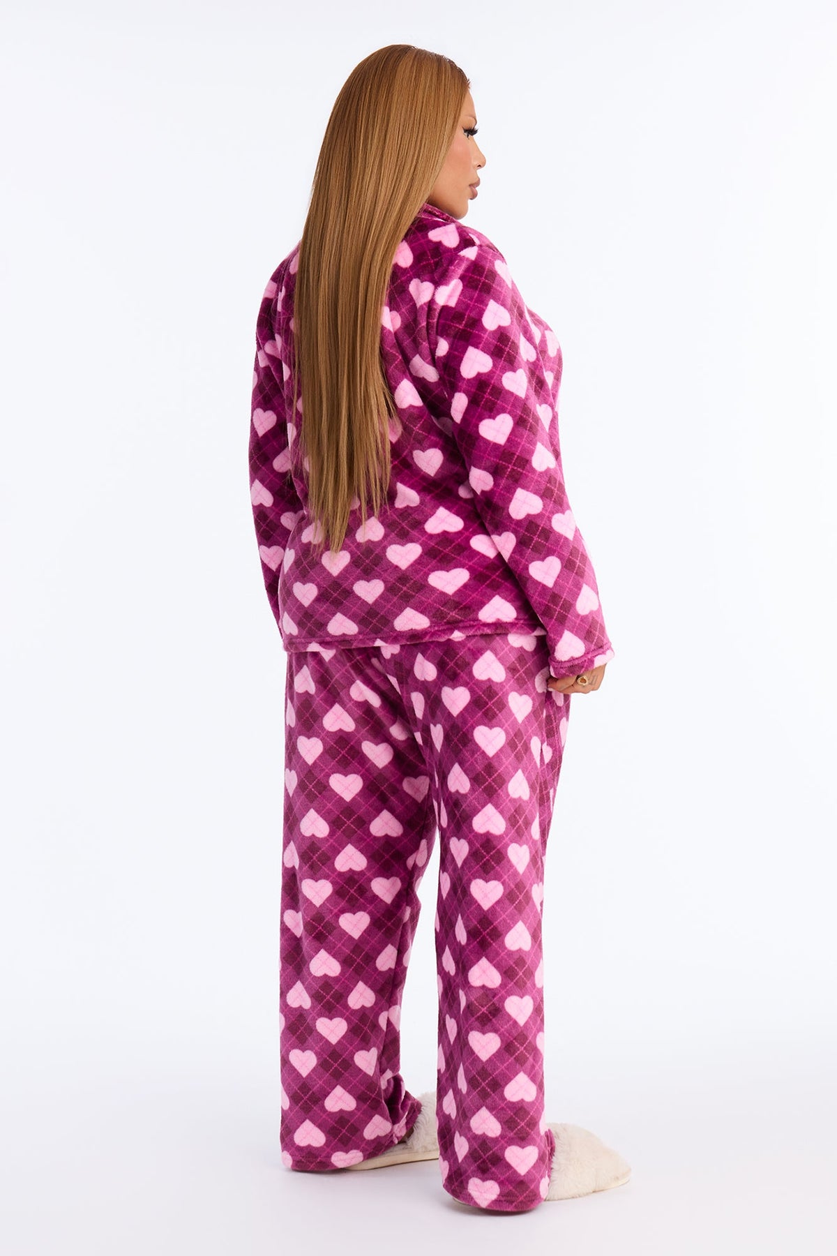 Love My Sleep Plush Button Up PJ Pant Set - Purple/combo