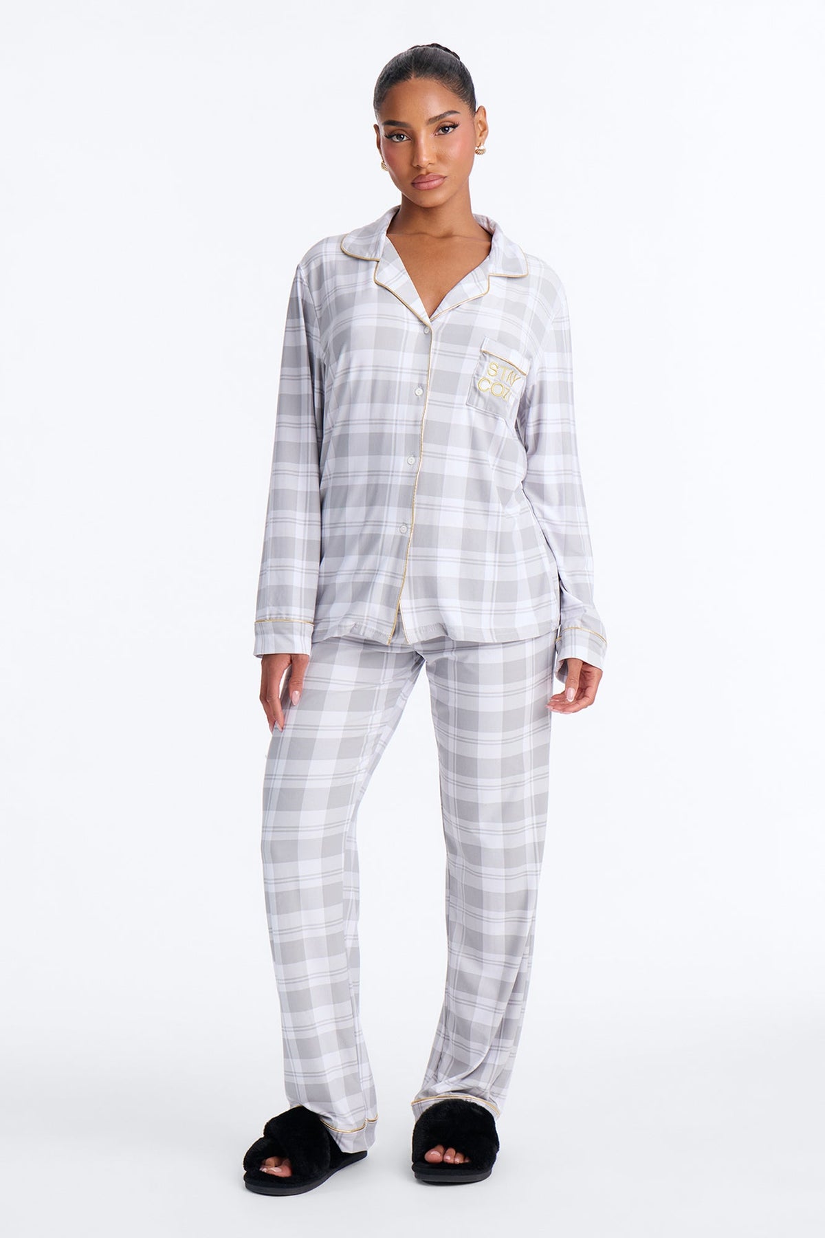 So Cozy Checkered PJ Pant Set - White/combo