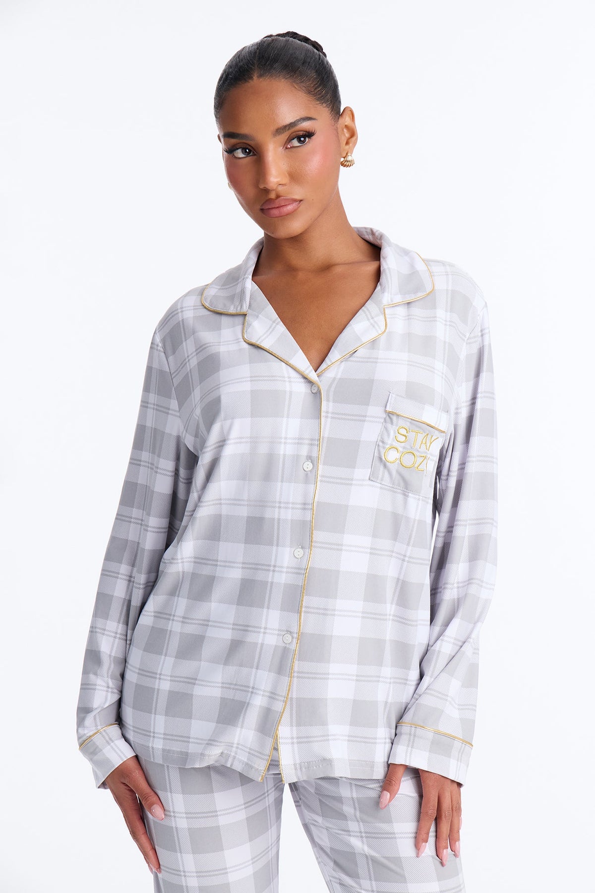 So Cozy Checkered PJ Pant Set - White/combo