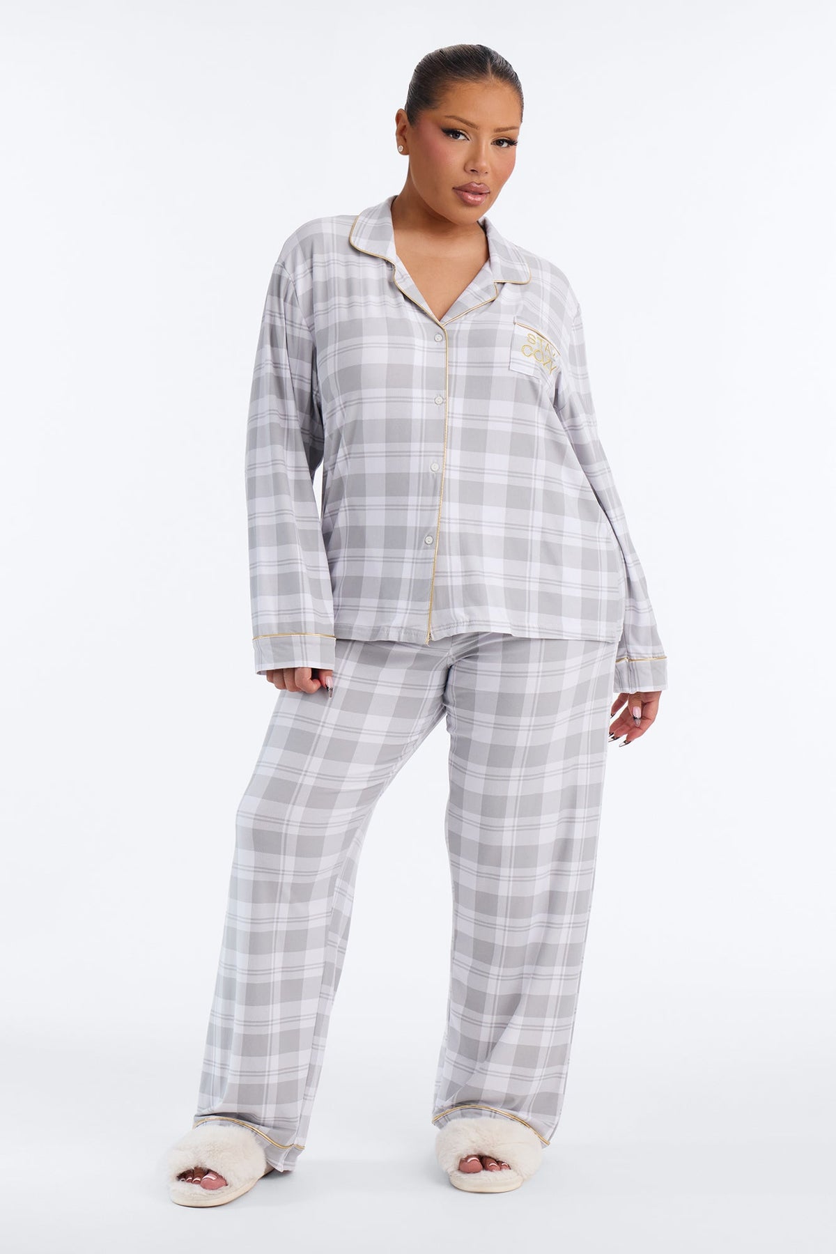 So Cozy Checkered PJ Pant Set - White/combo