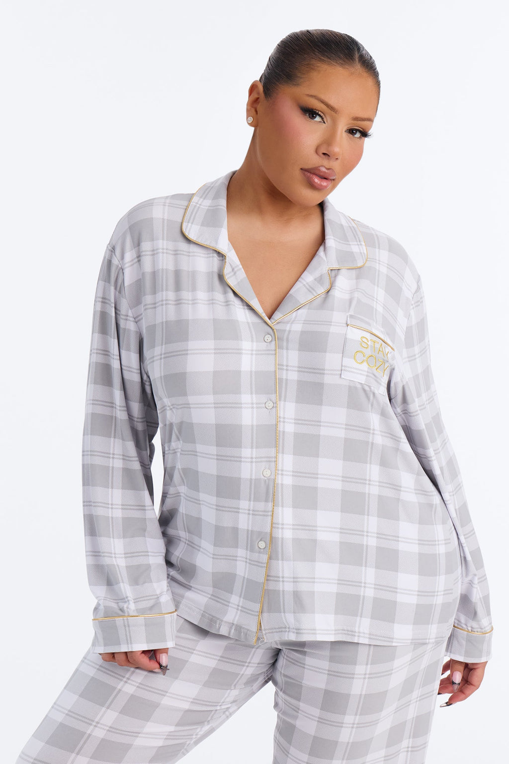 So Cozy Checkered PJ Pant Set - White/combo