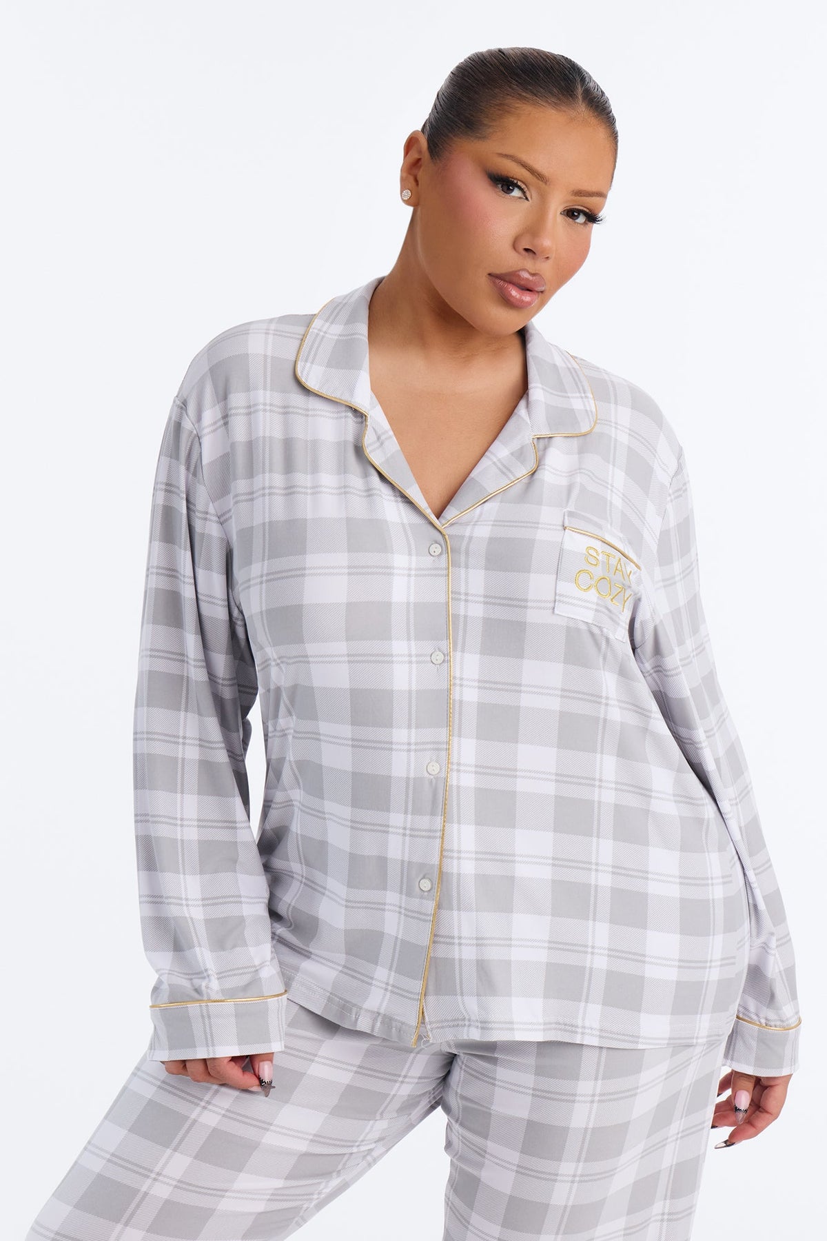 So Cozy Checkered PJ Pant Set - White/combo