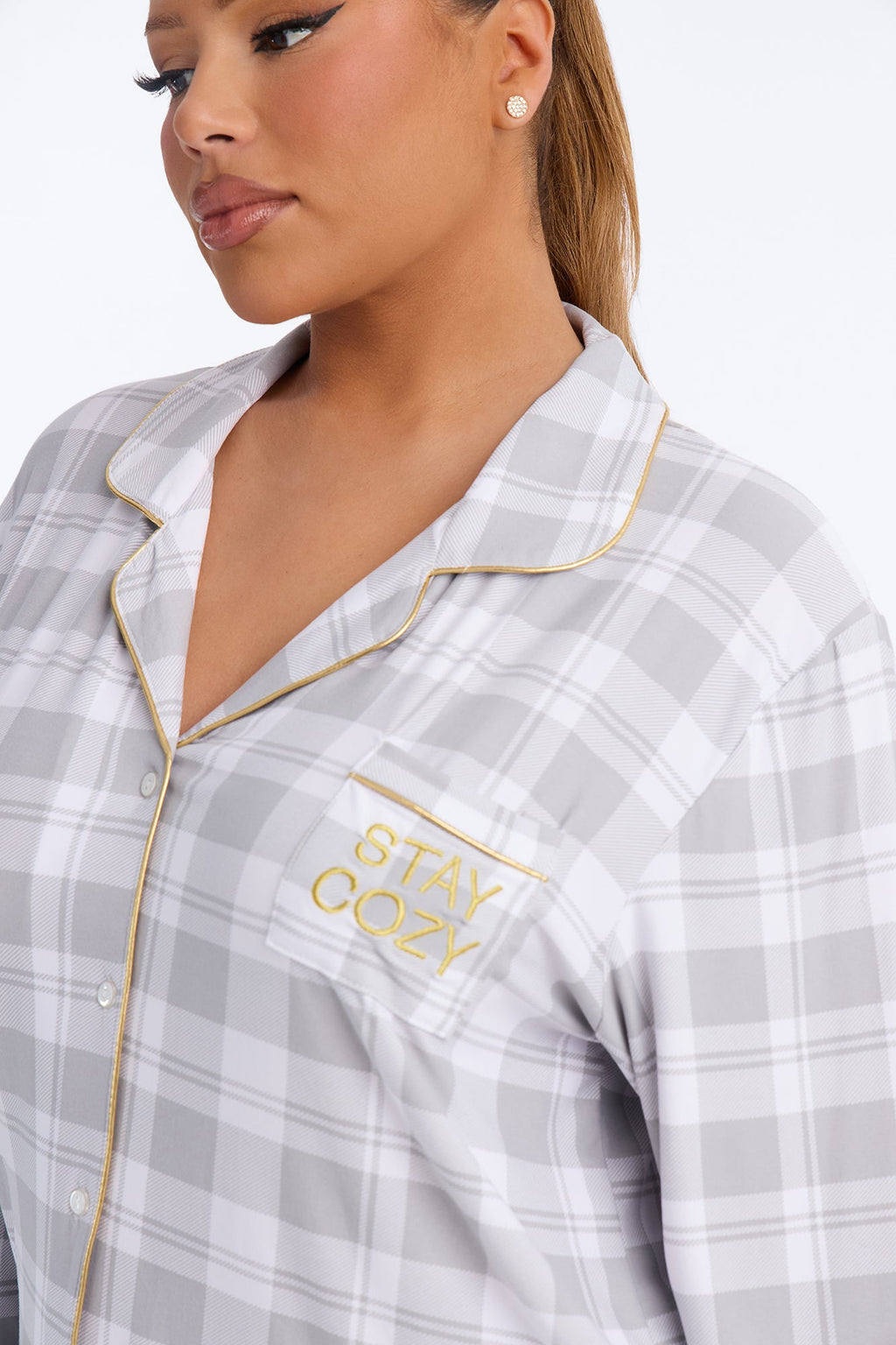 So Cozy Checkered PJ Pant Set - White/combo