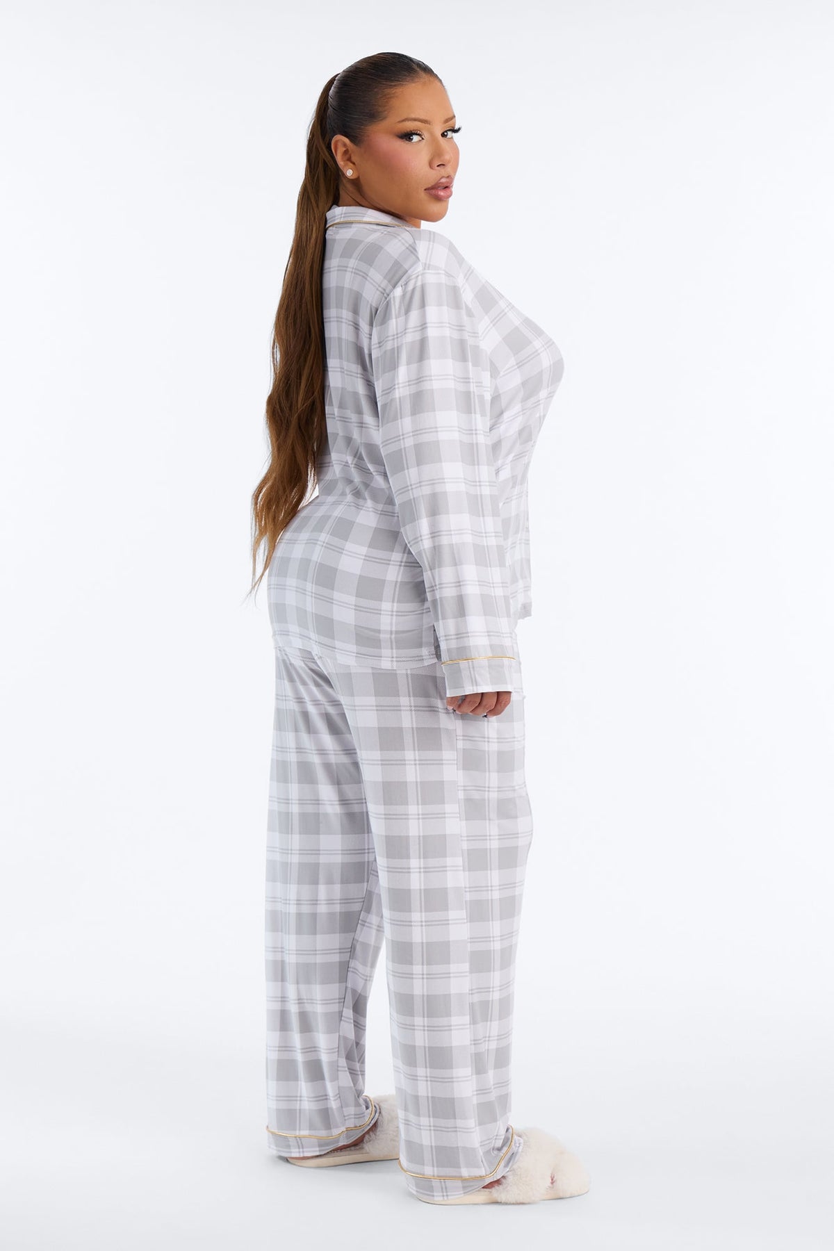 So Cozy Checkered PJ Pant Set - White/combo