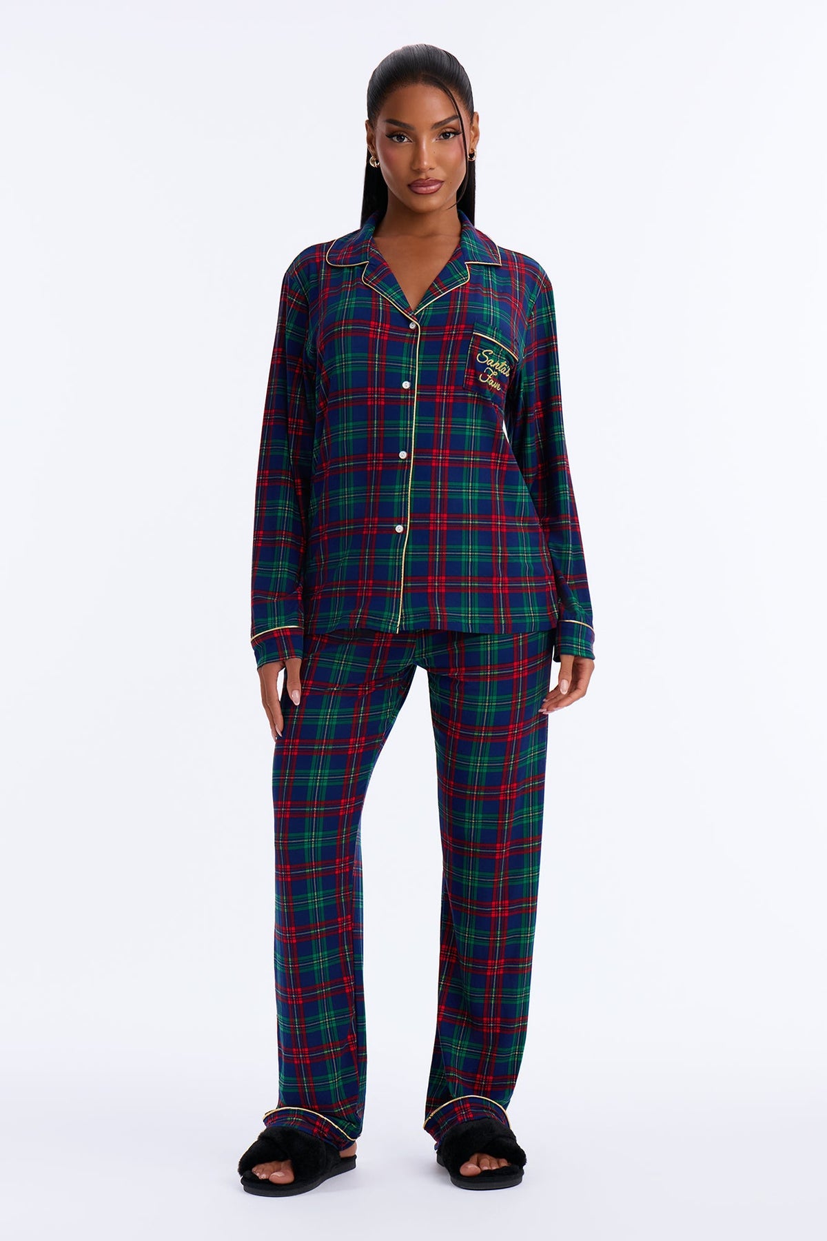 Stay In Bed Checkered PJ Pant Set - Blue/combo