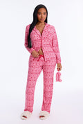 Snooze On Repeat Long Sleeve PJ Pant Set With Eye Mask - Pink/combo