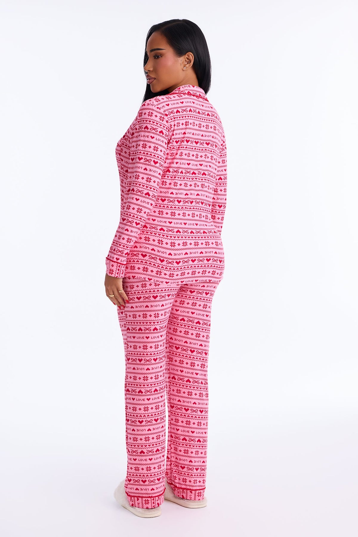 Snooze On Repeat Long Sleeve PJ Pant Set With Eye Mask - Pink/combo