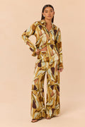 Leonie Satin Pant Set - Olive/combo