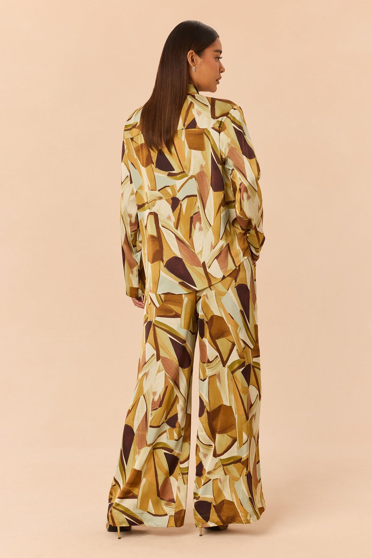 Leonie Satin Pant Set - Olive/combo