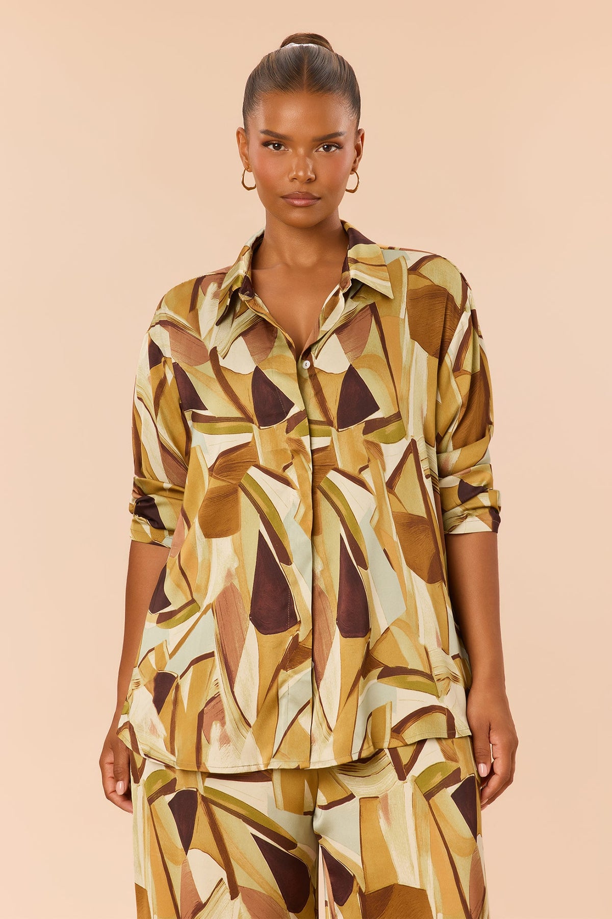 Leonie Satin Pant Set - Olive/combo