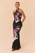 Dark Orchids Chiffon Maxi Skirt Set - Black/combo