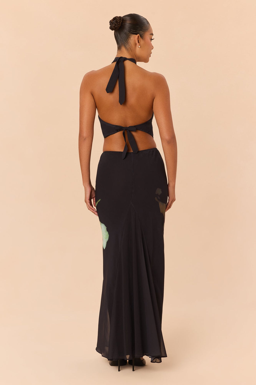 Dark Orchids Chiffon Maxi Skirt Set - Black/combo