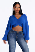 Endless Dusk Cropped Pullover Sweater - CobaltBlue