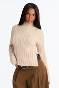 Casual Love Mock Neck Pullover Sweater - Taupe