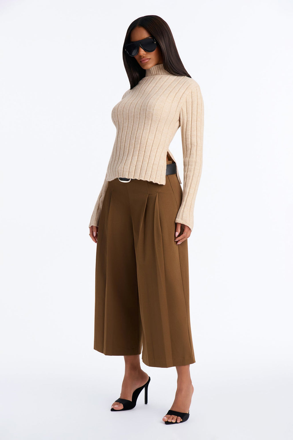 Casual Love Mock Neck Pullover Sweater - Taupe