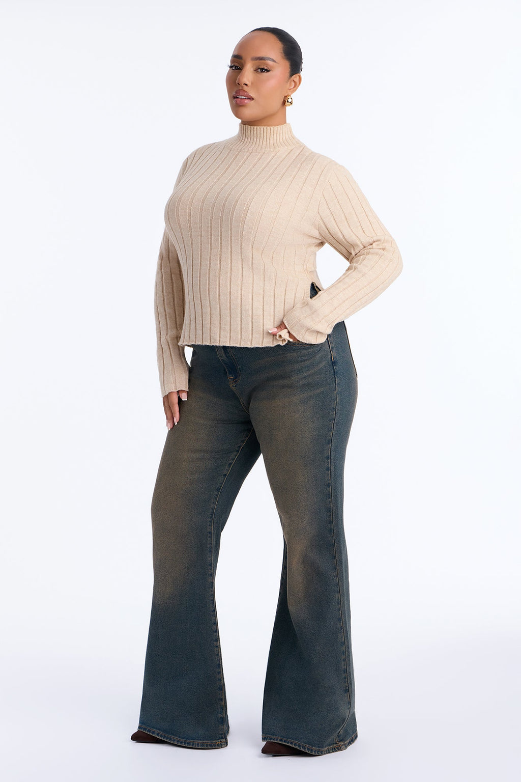 Casual Love Mock Neck Pullover Sweater - Taupe