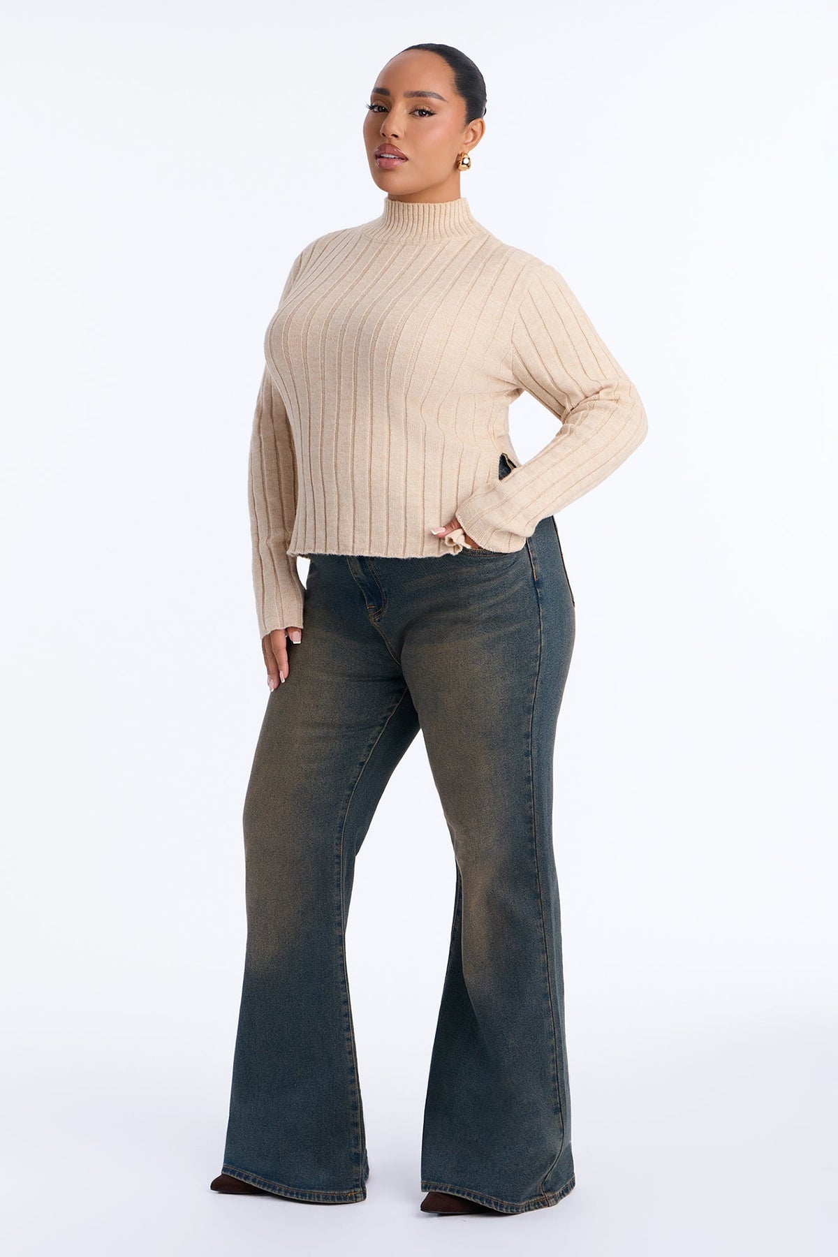 Casual Love Mock Neck Pullover Sweater - Taupe