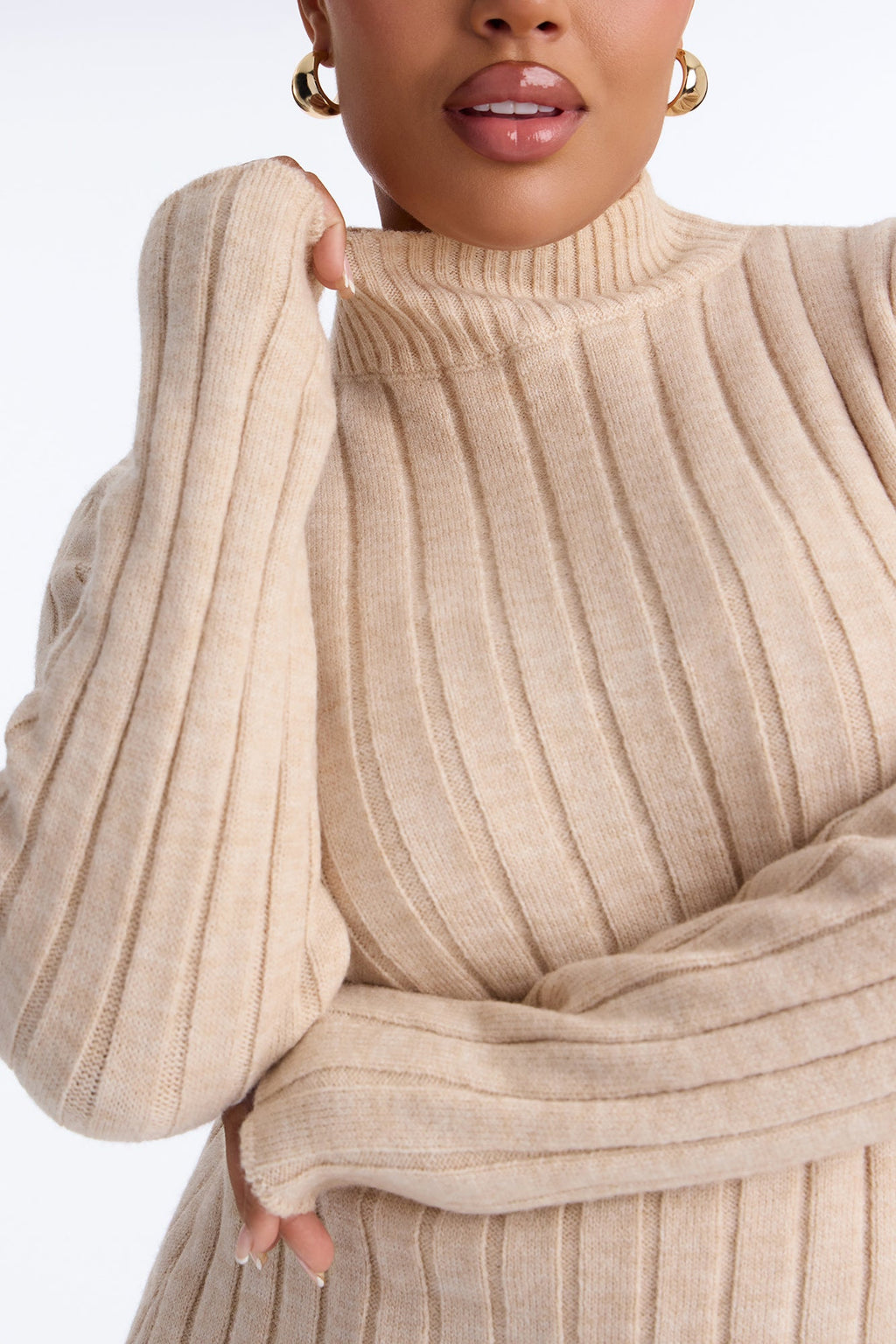 Casual Love Mock Neck Pullover Sweater - Taupe