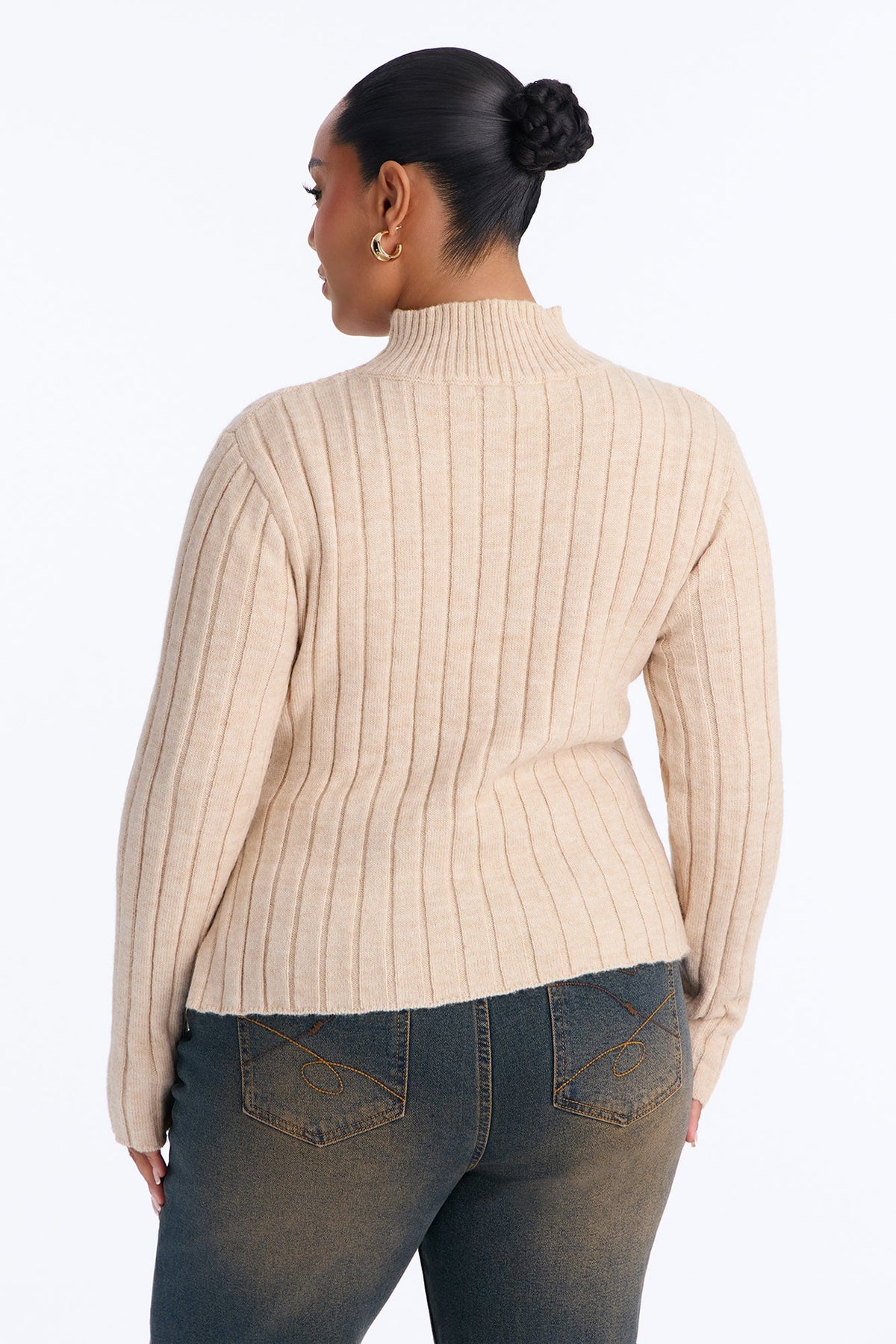 Casual Love Mock Neck Pullover Sweater - Taupe