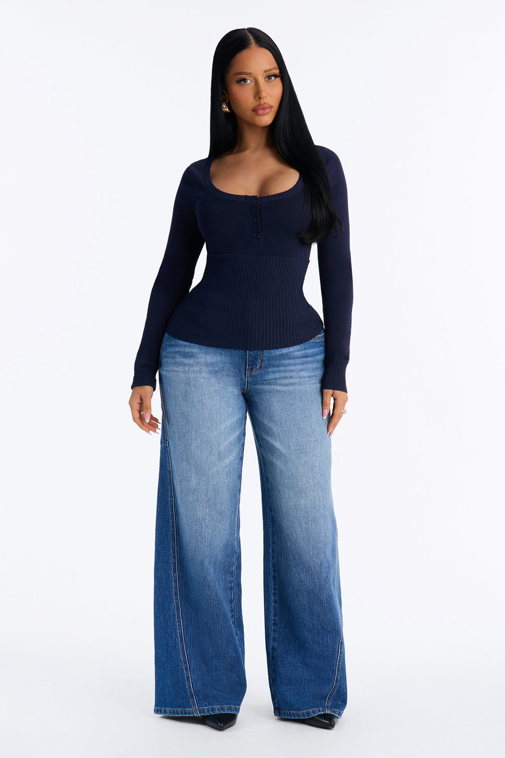Nostalgic Memories Scoop Neck Pullover Sweater - Navy