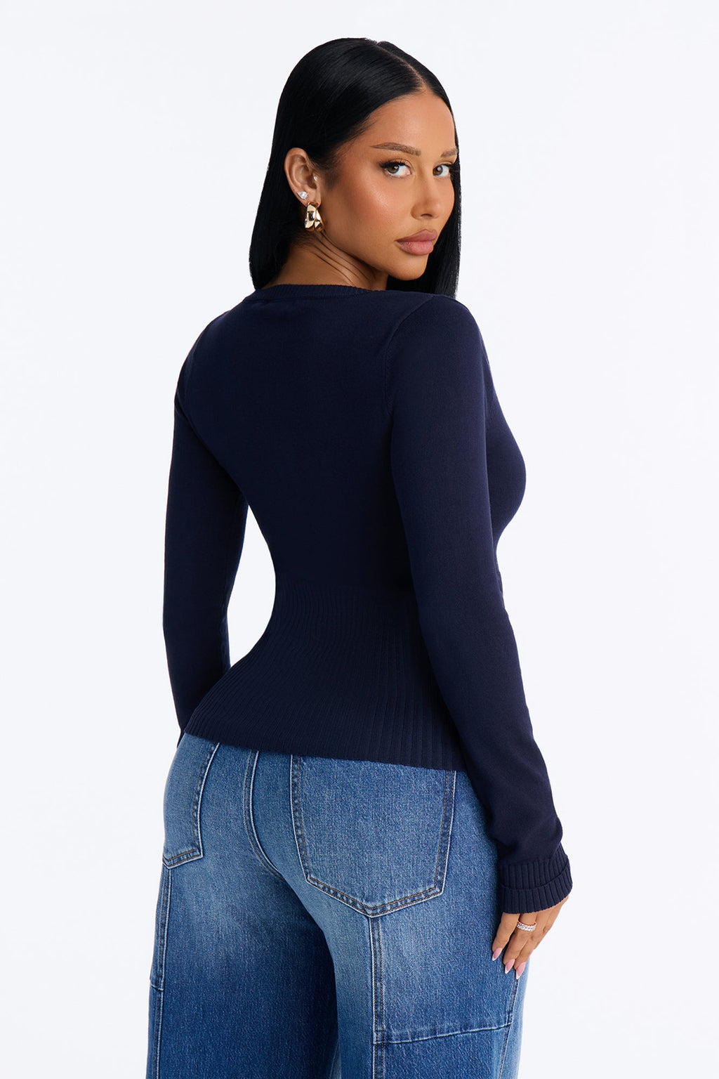 Nostalgic Memories Scoop Neck Pullover Sweater - Navy