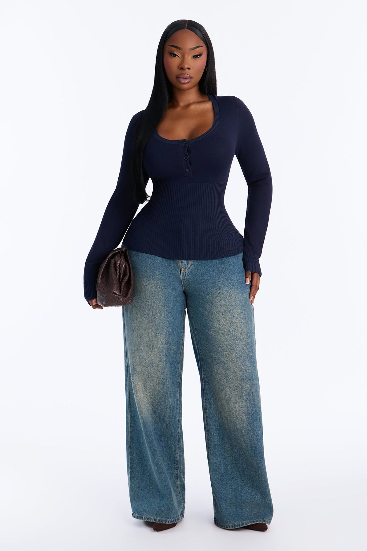 Nostalgic Memories Scoop Neck Pullover Sweater - Navy