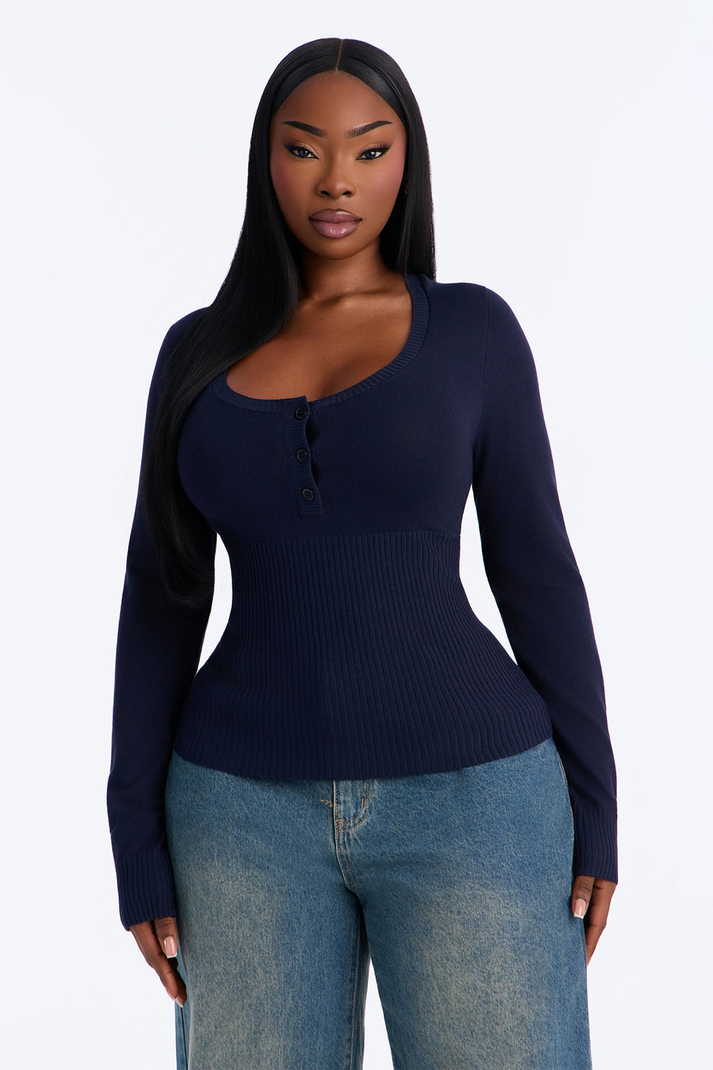 Nostalgic Memories Scoop Neck Pullover Sweater - Navy