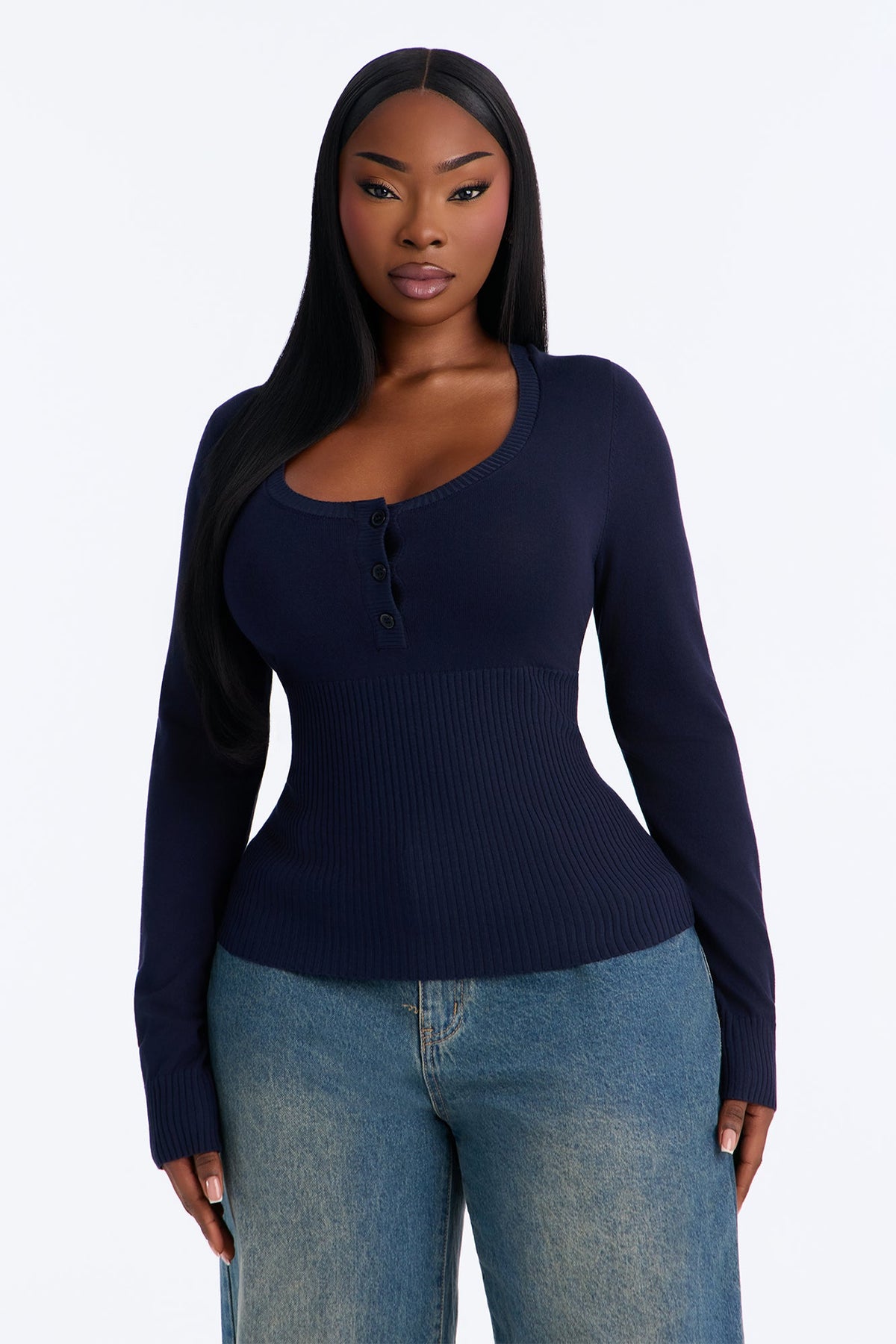 Nostalgic Memories Scoop Neck Pullover Sweater - Navy
