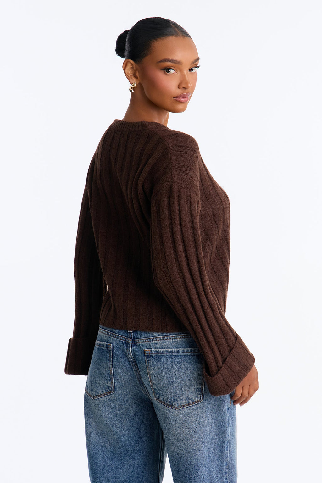 Coffee And Croissants Long Sleeve Pullover Sweater - Chocolate