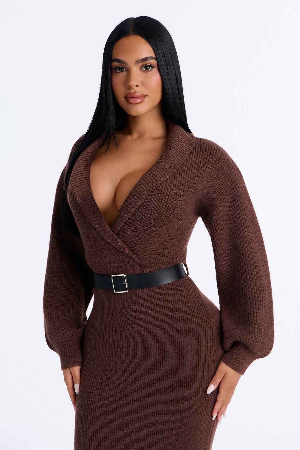 Solene Long Sleeve Sweater Maxi Dress - Chocolate