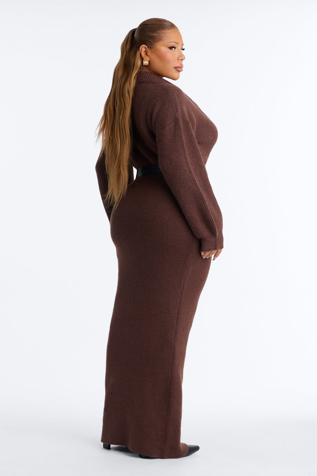 Solene Long Sleeve Sweater Maxi Dress - Chocolate