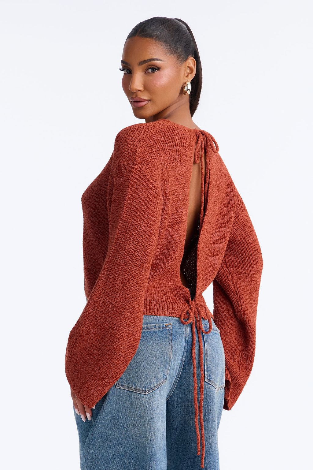 Helena Backless Pullover Sweater - Rust