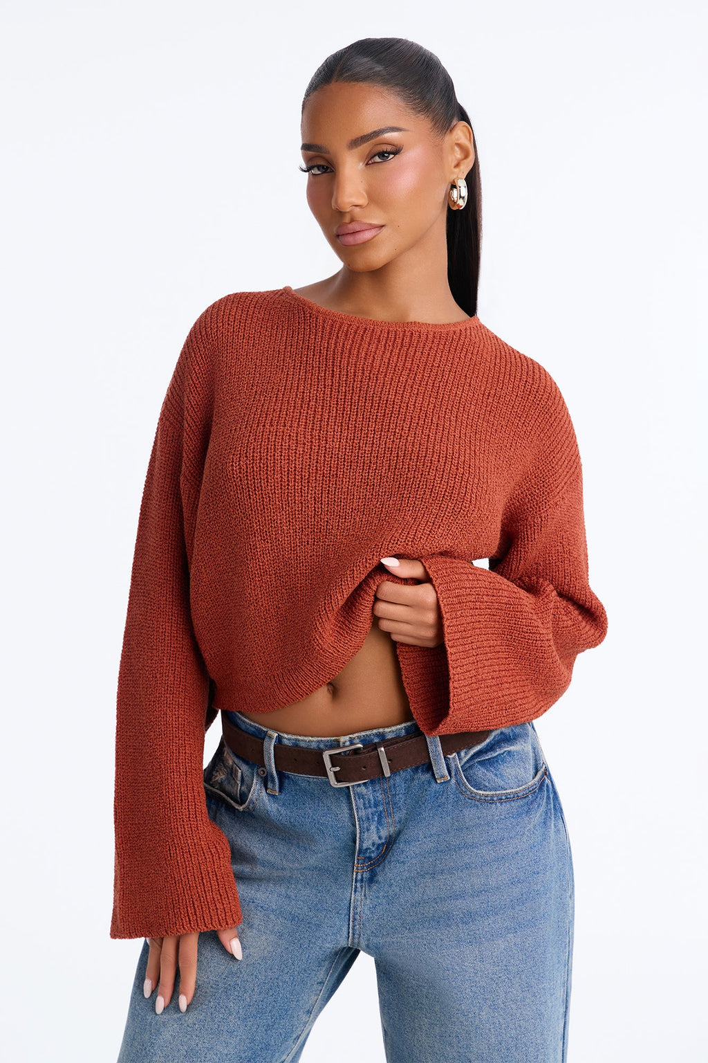 Helena Backless Pullover Sweater - Rust
