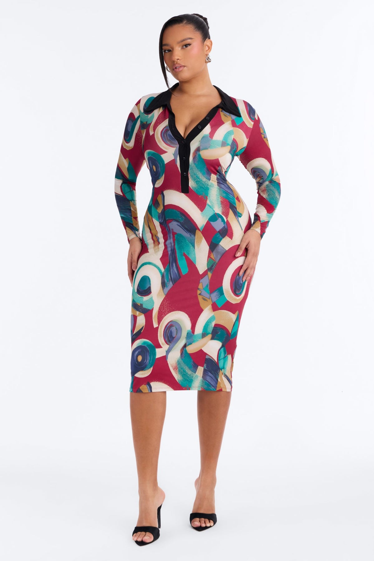 Modern Day Art Midi Dress - Multi Color