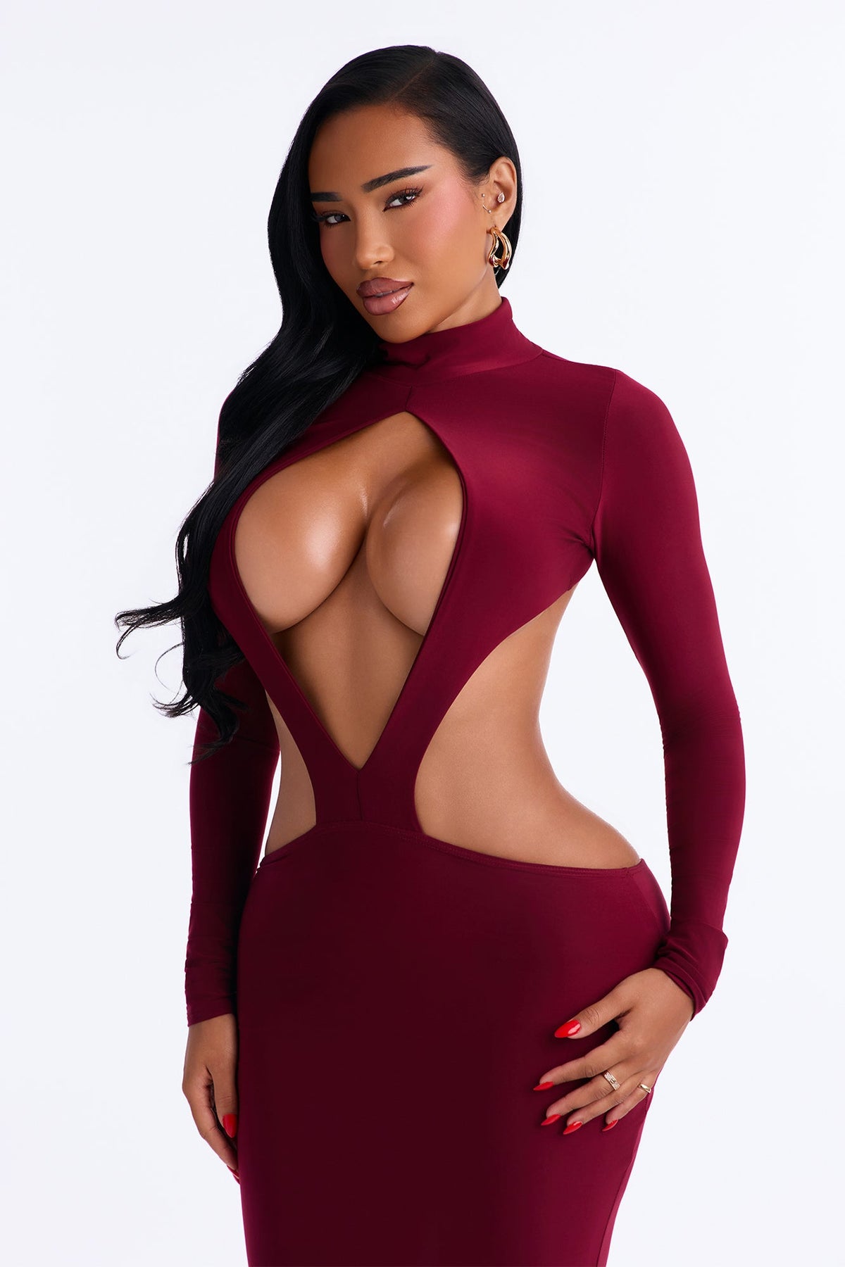 Feeling Sexy Cut Out Backless Midi Dress - Wine