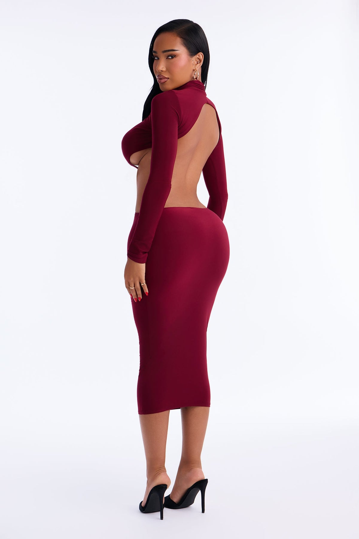 Feeling Sexy Cut Out Backless Midi Dress - Wine